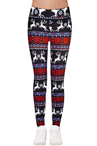 Rave on Friday Navidad Mujer Leggings de Invierno Copo de Nieve Elk Reno Impreso Leggings de Yoga para Mujer Gimnasio Fitness Correr Pilates Medias Pantalones Pitillo L