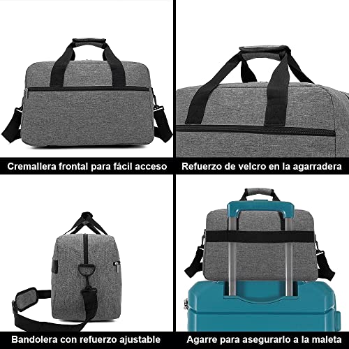 RAYKONG Bolsa de Cabina Ryanair 40x20x25 cm Equipaje de Viaje Mano Avion Bolso de Cabina Correa Regulable con Refuerzo para el Hombro.(Cab1-Gris)