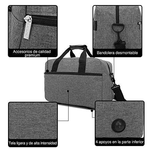 RAYKONG Bolsa de Cabina Ryanair 40x20x25 cm Equipaje de Viaje Mano Avion Bolso de Cabina Correa Regulable con Refuerzo para el Hombro.(Cab1-Gris)