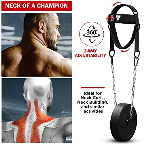 RDX Arnés de Cabeza, cinturón de inmersión de Cuello Ajustable, Cadena de Acero, cinturón de Entrenamiento de Fuerza de Cuello para Levantamiento de Pesas, Equipo de Gimnasio para Hombres y Mujeres