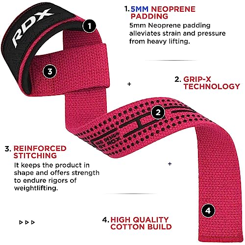 RDX Correas Levantamiento de Pesas, 5MM Neopreno Soporte de Muñeca Acolchado, Muñequeras Agarres Gel Straps, Powerlifting Fitness Peso Culturismo Gimnasio Deportivas Gym Agarraderas, Mujeres Hombres