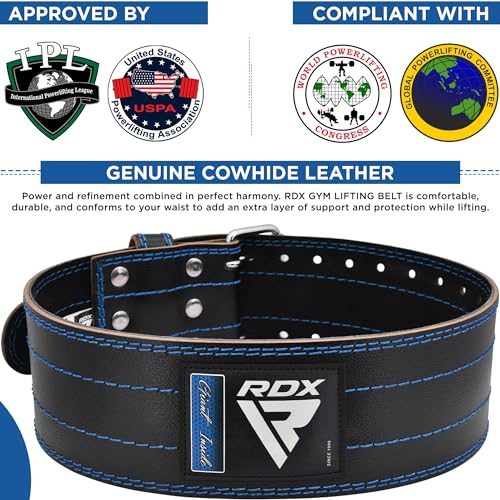 RDX Gimnasio Cinturon Musculacion Powerlifting Entrenamiento, IPL USPA Aprobado, 6mm Cowhide Cuero Lumbar Doble Hebilla Peso Levantamiento Cinturón para Gym Fitness Ejercicio De Físico Deadlifts