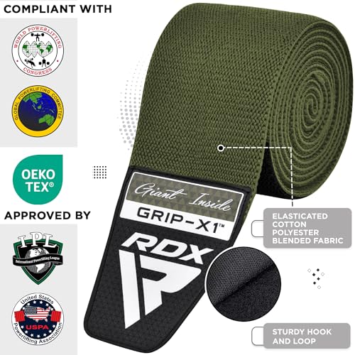 RDX Rodillera Gimnasio Powerlifting Levantamiento de Pesas, Aprobado por IPL y USPA, 78” Elástico Rodilla Vendas, Rodilleras Soporte para Musculación Squat Entrenamiento Deporte Fitness