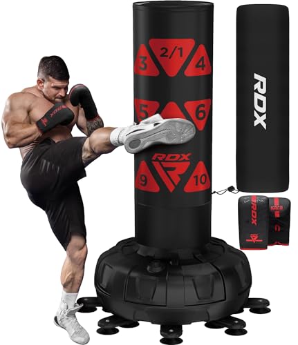 RDX Saco de Boxeo Pie Puñetazos Guantes para Artes Marciales Mixtas, 6ft Pesado Peber Adultos, Equipo Entrenamiento Gimnasio Casa, 17 Ventosas Bolsa para Fitness MMA Training, Karate, Taekwondo