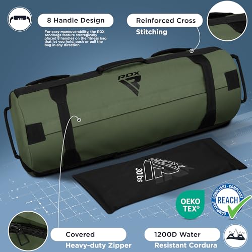 RDX Sandbag Bolsa de Arena Entrenamiento, 2kg a 90kg Bolsas Peso Fitness Levantamiento, Saco de Arena con Vacía Bolsas Ajustable para Gym Funcional y Potenciamiento Muscular - Vendido como SIN LLENAR