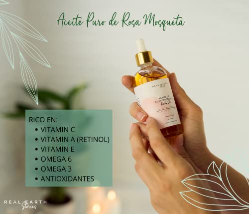 Real Earth - Aceite de Rosa Mosqueta - 100% Puro - Prensado en frío – Orgánico – Vegano – Aceite puro – Aceite corporal hidratante - Cosmética natural – Ayurveda – 100ml