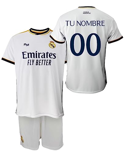 Real Madrid Conjunto Camiseta y Pantalón Personalizado de la Primera Equipación Temporada 2023/2024 - Réplica Oficial Autorizada con Licencia - Niño (10 Años)