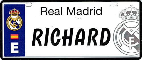 Real Madrid Matrícula Personalizada con tu Nombre - Medidas 6 x 14 Centímetros