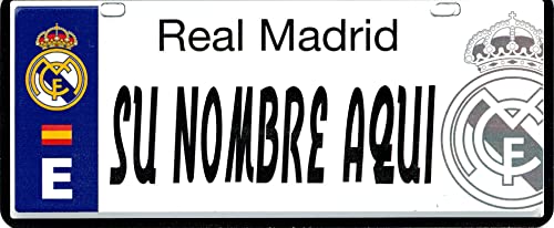 Real Madrid Matrícula Personalizada con tu Nombre - Medidas 6 x 14 Centímetros