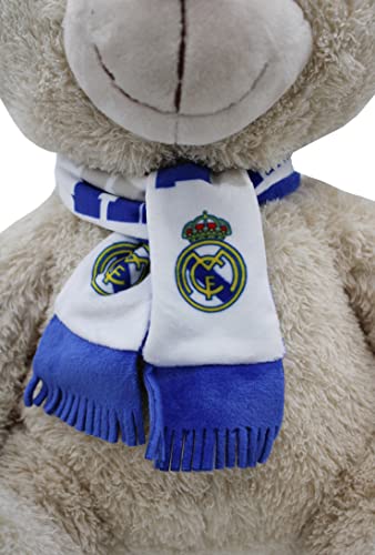 Real Madrid, Peluche Osito con Bufanda, Producto Oficial Real Madrid, Dimensión 20 cm, Color Marrón (CyP Brands)