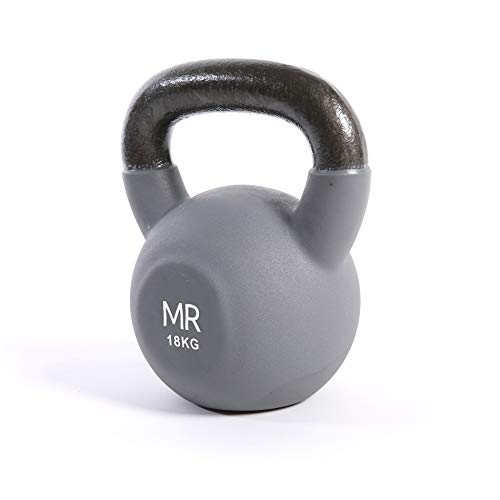 Rebecca Mobili Peso Gimnasio Kettlebell, Revestimiento de Neopreno y Hierro Fundido Gris, Entrenamiento Resistencia Muscular, Deporte en Casa - Peso: 18 kg - Art. SP5034