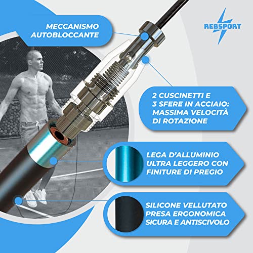 Rebsport | Cuerda de saltar profesional ajustable y ligera de alta velocidad | Speed rope para entrenamiento crossfit, boxeo y fitness de alta intensidad | Accesorio de gimnasio para adultos y niños