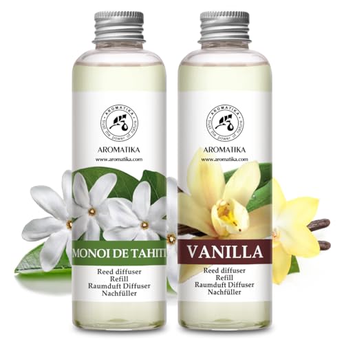 Recarga para Difusores 2 x 200ml - Monoi de Tahiti & Vanille - Recambios de Aroma para Difusores de Carrizo - para Aromaterapia - Fragancia Fresca y Duradera - SPA - Hogar - Fitness Club