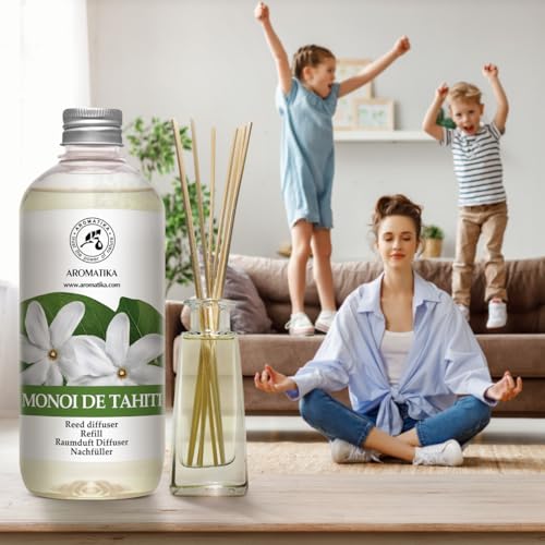 Recarga para Difusores 2 x 500ml - Monoi de Tahiti & Vanille - Recambios de Aroma para Difusores de Carrizo - para Aromaterapia - Fragancia Fresca y Duradera - SPA - Hogar - Oficina - Fitness Club