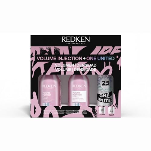 Redken, Rutina Densificante para el Cabello con Champú, Acondicionador y Spray protector multibeneficio, Volume Injection&One United, 300 ml+300 ml+150 ml