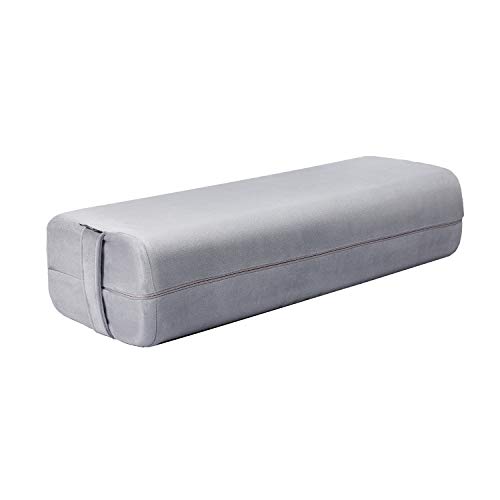 REEHUT Bolster Yoga Rectangular Cojín de Meditación de Densidad Mixta y Soporte Cómodo Relleno de Esponja y Funda de Ante Lavable con Manija (66 x 26 cm) - Gris