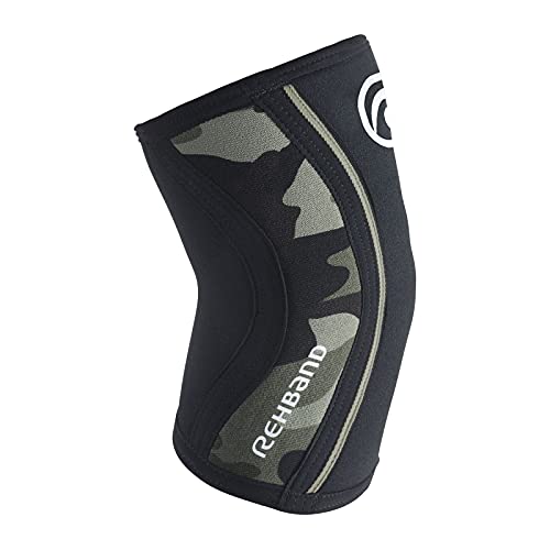 Rehband Vendaje de codo fabricado en SBR/neopreno de 5 mm, codera para musculación, diseño anatómico, antideslizante y ajustado, Color:Camuflaje - 1 Par, Talla:L