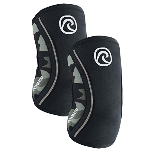 Rehband Vendaje de codo fabricado en SBR/neopreno de 5 mm, codera para musculación, diseño anatómico, antideslizante y ajustado, Color:Camuflaje - 1 Par, Talla:L