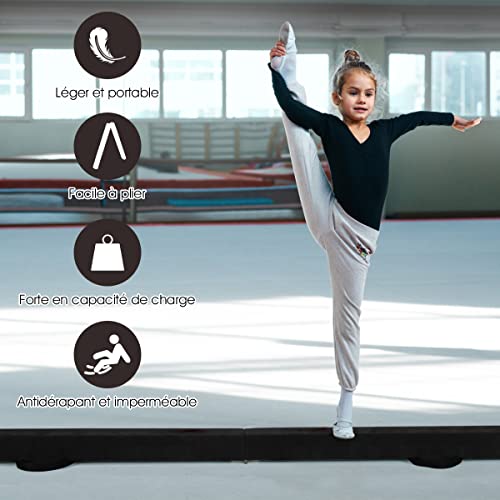 RELAX4LIFE Barra de Equilibrio Gimnasia Plegable 210 cm, Viga de Equilibrio con Patas Elevadas y Asas de Transporte, Viga de Equilibrio de EPE y Pino para Niños, 210x10x6,5cm (Negro)