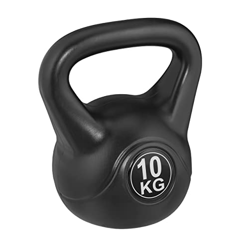 Relaxdays Pesa Rusa 10 kg, Mancuerna Relleno de Arena, Entrenamiento en Casa, Hombres y Mujeres, Ejercicio Fuerza, Negro, Plástico, 29,5 x 25,5 x 20 cm