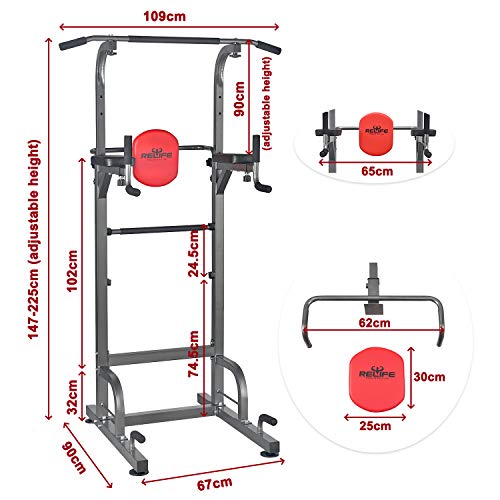 RELIFE REBUILD YOUR LIFE Torre Entrenamiento Energía Power Tower Estación Pull Up Multifuncional Barras Dominadas Torre de Gimnasia Casa Equipo de Fuerza Dip Station Musculación