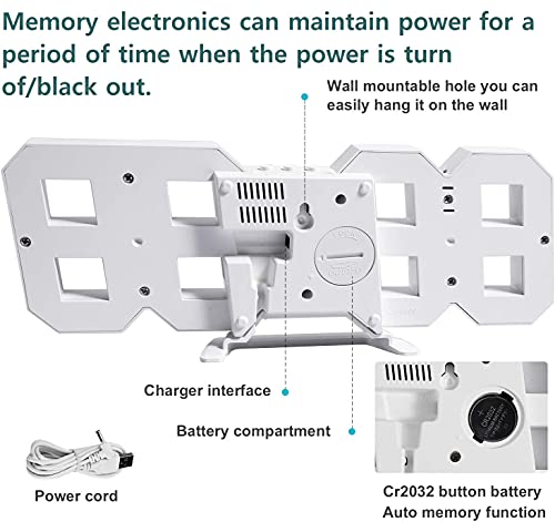 Reloj de pared digital LED 3D, reloj de pared electrónico, regulable, luz nocturna, reloj despertador recargable con USB, indicador de fecha y temperatura, ideal para casa, oficina, cocina, hotel