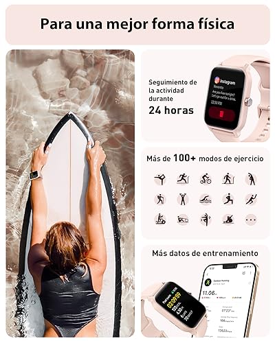 Reloj Inteligente Mujer Hombre con Voz de Alexa y Llamadas, 1.8" Smartwatch con Oxímetro/Pulsómetro/Monitor Sueño/Podómetro, 100 Modos Deportivos, Impermeable IP68 Regalo Mujer Hombre para Android iOS