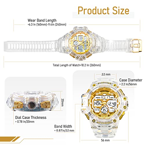 Relojes Digital Hombre,Luz LED,Gran Pantalla Analógica Impermeable,Cuenta Atrás,Reloj Parada,Hora Dual