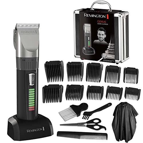 Remington Máquina de Cortar Pelo Genius, Cortapelos con Cable e Inalámbrico, Cuchillas de Cerámica, 10 Peines, Selección Corte Preciso, 50 min Autonomía, Indicador LED Carga, Maletín, Negro - HC5811