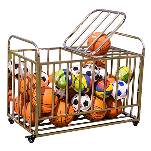 RENLXFI Jaula para Pelotas con Tapa, Carro rodante para Baloncesto con Ruedas, para Guardar Material Deportivo de jardín de Infancia, Escuela, Club Deportivo, Capacidad para 40 Pelotas