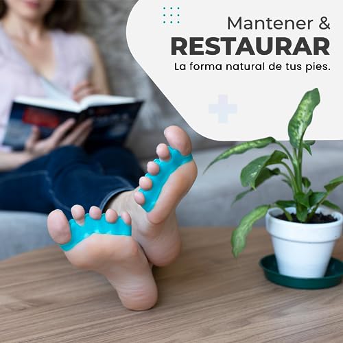 RestoreFeet Separadores de Dedos de los Pies, (2 pares) + Banda Anti-Juanetes para Enderezar los dedos Torcidos o Superpuestos - Separador dedos pie, corrector de dedos, 0% BPA