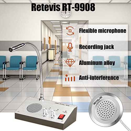 Retevis RT9908 Intercomunicador de Ventana, Intercomunicador Bancario Bidireccional, Walkie Talkie, Micrófono Adecuado para Bancos, Hospitales, Tiendas, Oficinas (2, Plateado)