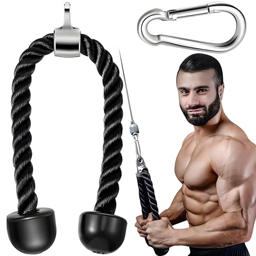 Retoo Cuerda de nailon para tríceps, cuerda retorcida para tríceps, con asas antideslizantes, para bíceps, tríceps, gimnasio o casa, color negro