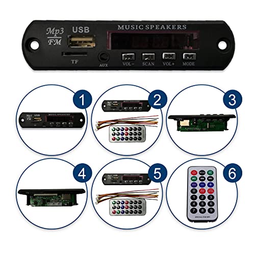 Retoo Placa decodificadora de Audio Bluetooth para automóvil con Control Remoto, Pantalla LCD y AUX 3.5 mm, 7V - 12V, módulo de Audio USB Radio FM, Compatible con SD, FM, FLAC, WAV, WMA y MP3