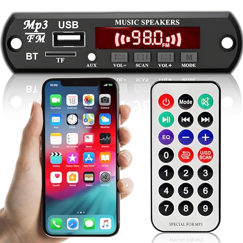 Retoo Placa decodificadora de Audio Bluetooth para automóvil con Control Remoto, Pantalla LCD y AUX 3.5 mm, 7V - 12V, módulo de Audio USB Radio FM, Compatible con SD, FM, FLAC, WAV, WMA y MP3