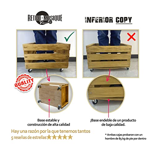 Retro Musique wooden 12 "lp vinil Records Storage Box con capacidad máxima para 100 discos en ruedas (manguitos de pvc), la portada de Hesse incluye 50 chaquetas de vinilo(acabado de teca)