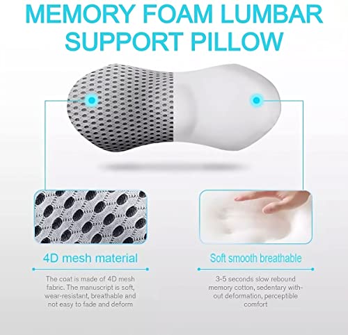 REVCHY Cojín Lumbar para Coche, Silla Oficina, Cama, Sofa - Soporte Lumbar Viscoelastico Alivia el Dolor de Espalda, Corrige la Postura, Ergonomico - Respaldo Lumbar Ortopedico con Espuma de Memoria