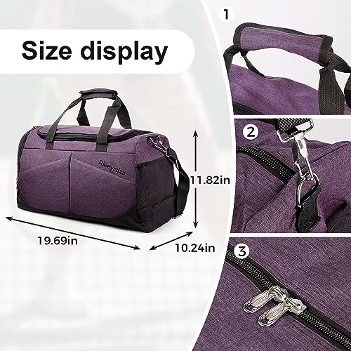 Rieeyrslza Bolsa de Deporte 40L Bolsa Deporte Gimnasio Bolsa Gimnasio de Viaje con Compartimento Impermeable Plegable Hombre Bolsas Gimnasio Bolsa de Viaje para Viajes Deporte Fitness (Morado o2)