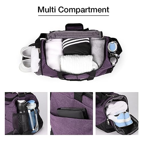 Rieeyrslza Bolsa de Deporte 40L Bolsa Deporte Gimnasio Bolsa Gimnasio de Viaje con Compartimento Impermeable Plegable Hombre Bolsas Gimnasio Bolsa de Viaje para Viajes Deporte Fitness (Morado o2)