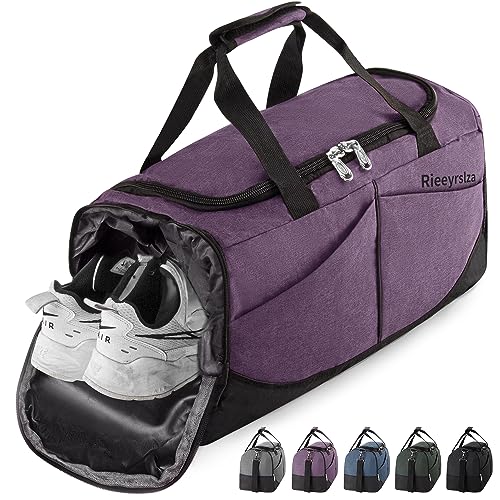 Rieeyrslza Bolsa de Deporte 40L Bolsa Deporte Gimnasio Bolsa Gimnasio de Viaje con Compartimento Impermeable Plegable Hombre Bolsas Gimnasio Bolsa de Viaje para Viajes Deporte Fitness (Morado o2)