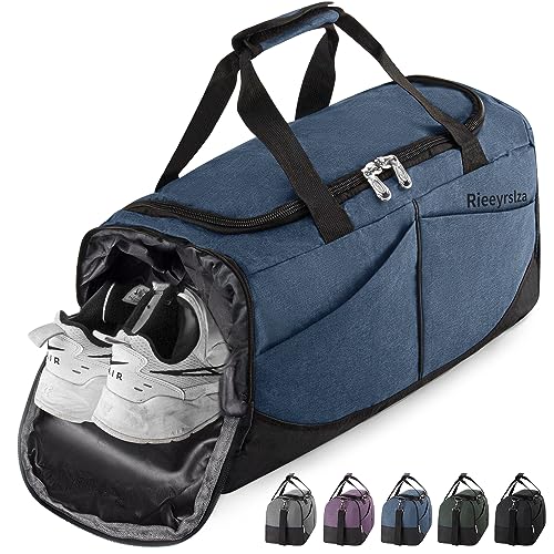 Rieeyrslza Bolsa de Deporte 40L Bolsa Deporte Gimnasio Bolsa Gimnasio de Viaje con Compartimento Impermeable Plegable Hombre Bolsas Gimnasio Bolsa de Viaje para Viajes Deporte Fitness(Azul o2)