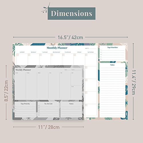 Rileys Planificador Mensual A3 - Organizador Mensual sin Fecha con 52 Hojas Desechables 42 cm x 29 cm - Planner Mensual con Sección para Notas - Material Escolar Oficina y Papelería (Floral)