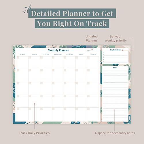 Rileys Planificador Mensual A3 - Organizador Mensual sin Fecha con 52 Hojas Desechables 42 cm x 29 cm - Planner Mensual con Sección para Notas - Material Escolar Oficina y Papelería (Floral)