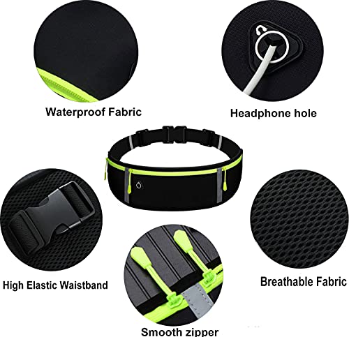 Riñonera Running para Correr, Impermeable, para Entrenamiento, Viajes y más, con Tiras Reflectantes y Orificio para Auriculares, Ideal para Todo Tipo de teléfonos (Negro)