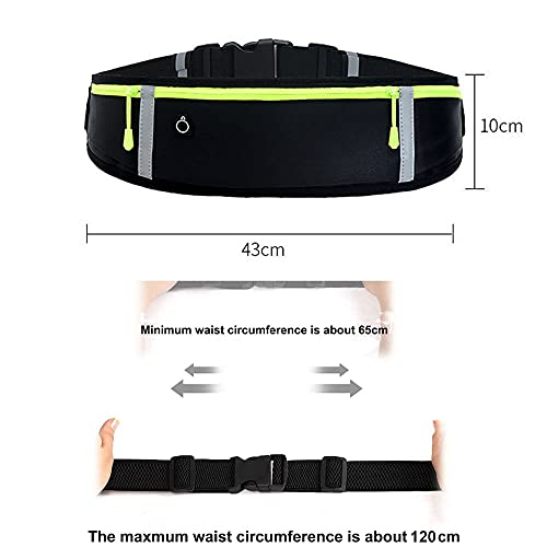 Riñonera Running para Correr, Impermeable, para Entrenamiento, Viajes y más, con Tiras Reflectantes y Orificio para Auriculares, Ideal para Todo Tipo de teléfonos (Negro)