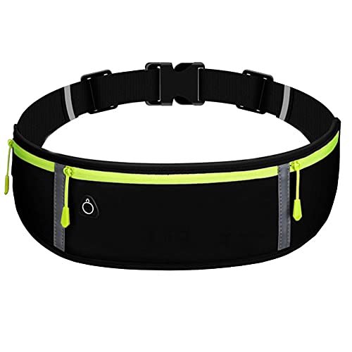 Riñonera Running para Correr, Impermeable, para Entrenamiento, Viajes y más, con Tiras Reflectantes y Orificio para Auriculares, Ideal para Todo Tipo de teléfonos (Negro)