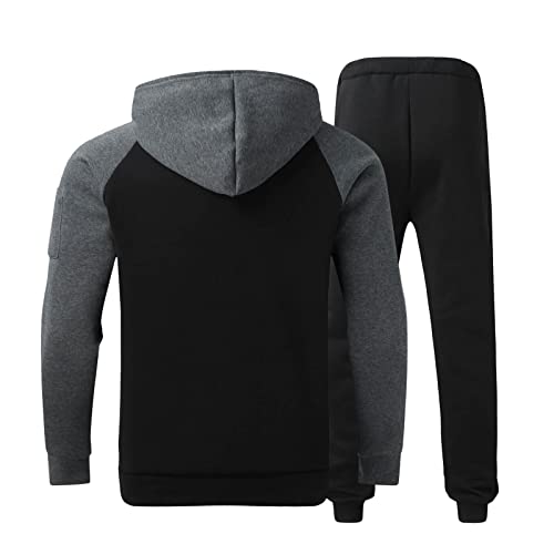 riou Chandal Hombre Completo Invierno, Costura Cremallera Ropa de Deportivo Color Sólido Sudadera con Capucha y Pantalón Bolsillos 2 Piezas Abrigo Chaqueta Hoodie Jersey Talla Grande Correr