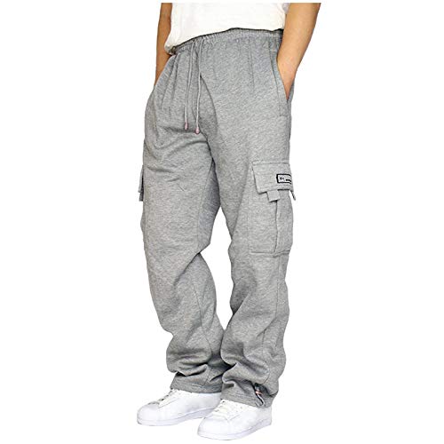 riou Pantalones de Chándal para Hombre Casuales Deporte Elásticos Joggers Largos Pants con Bolsillos Pantalón Anchos Cinturón Talla Grande Ropa de Hombre Pantalones de Trekking Originales S-5XL