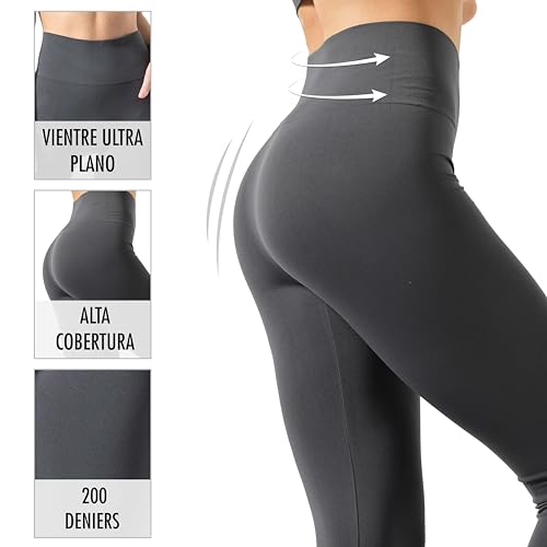 Risalti Leggins Mujer Vientre Plano Plus Cubrientes - Leggings Mujer de Cintura Alta Contenitivos Elásticos Microfibra, Leggins Deportivos Mujer, Mallas Deporte Mujer Sin Costuras - Made in Italy