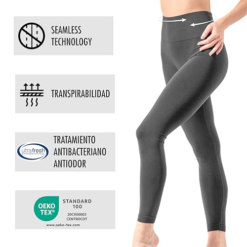 Risalti Leggins Mujer Vientre Plano Plus Cubrientes - Leggings Mujer de Cintura Alta Contenitivos Elásticos Microfibra, Leggins Deportivos Mujer, Mallas Deporte Mujer Sin Costuras - Made in Italy